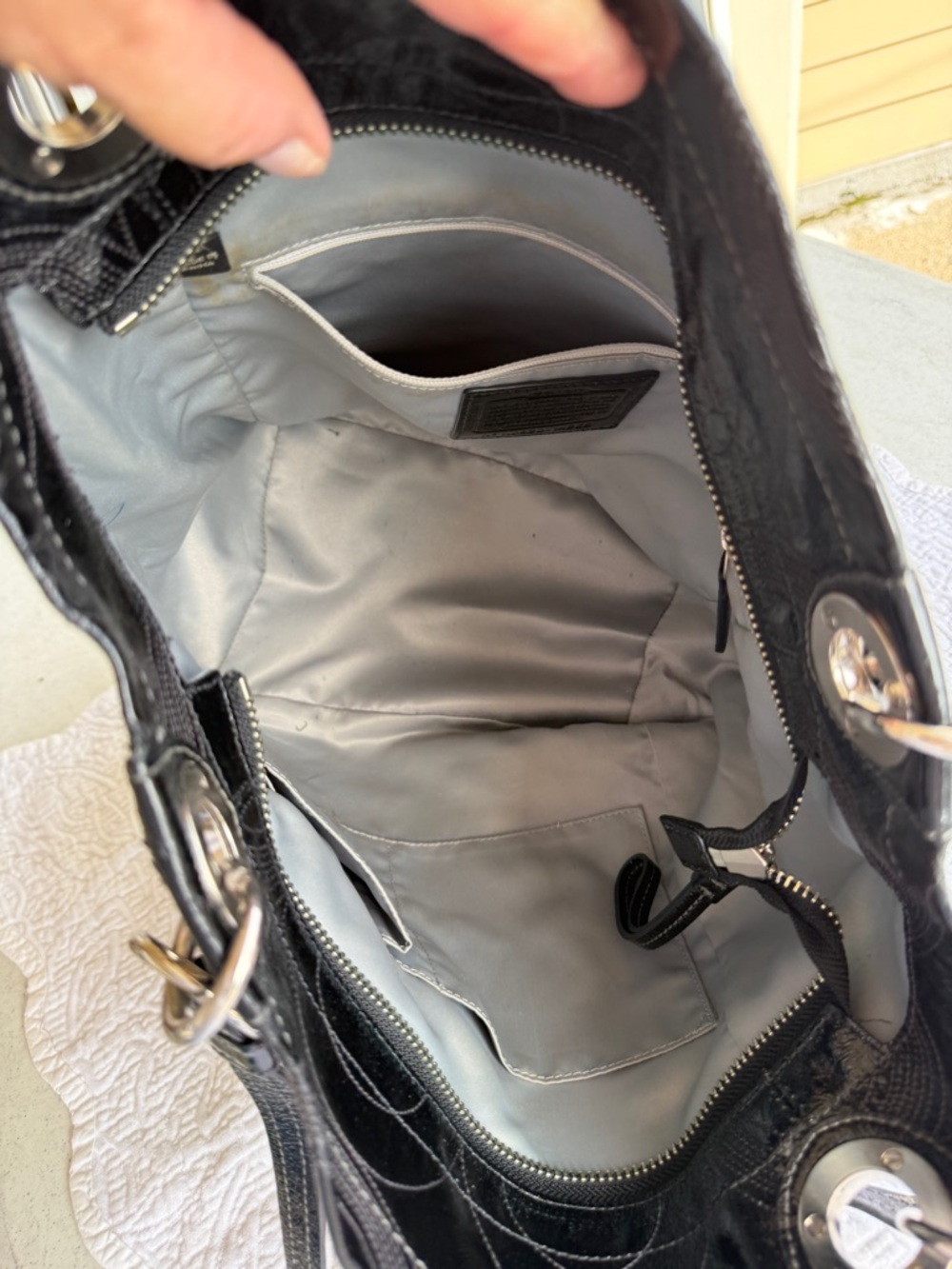 Coach Black Patent Leather Tote with Signature Medallion - Picture 8 of 14